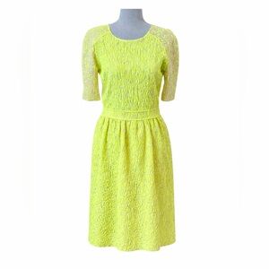 Preen by Thornton Bregazzi Neon Yellow/Green Lace Midi Dress Designer